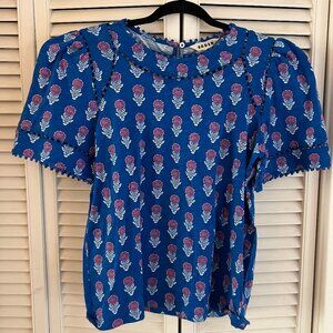 Mila Trim Detail Top-Gallery Blue, Dahlia Sprig